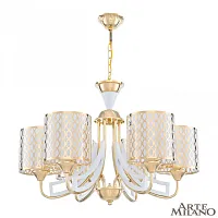 Люстра подвесная Florentia-3387 303387/6 Wh/Gd Arte Milano золотая белая на 6 ламп, основание золотое в стиле современный арт-деко Люстра подвесная Florentia-3387 303387/6 Wh/Gd Arte Milano золотая белая на 6 ламп, основание золотое в стиле современный арт-деко